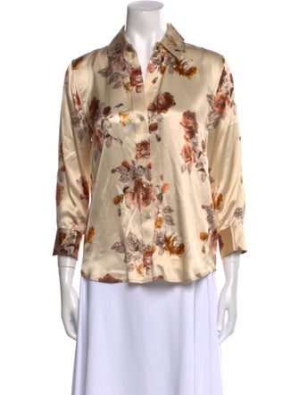 L'Agence Silk Floral Print Button-Up Top