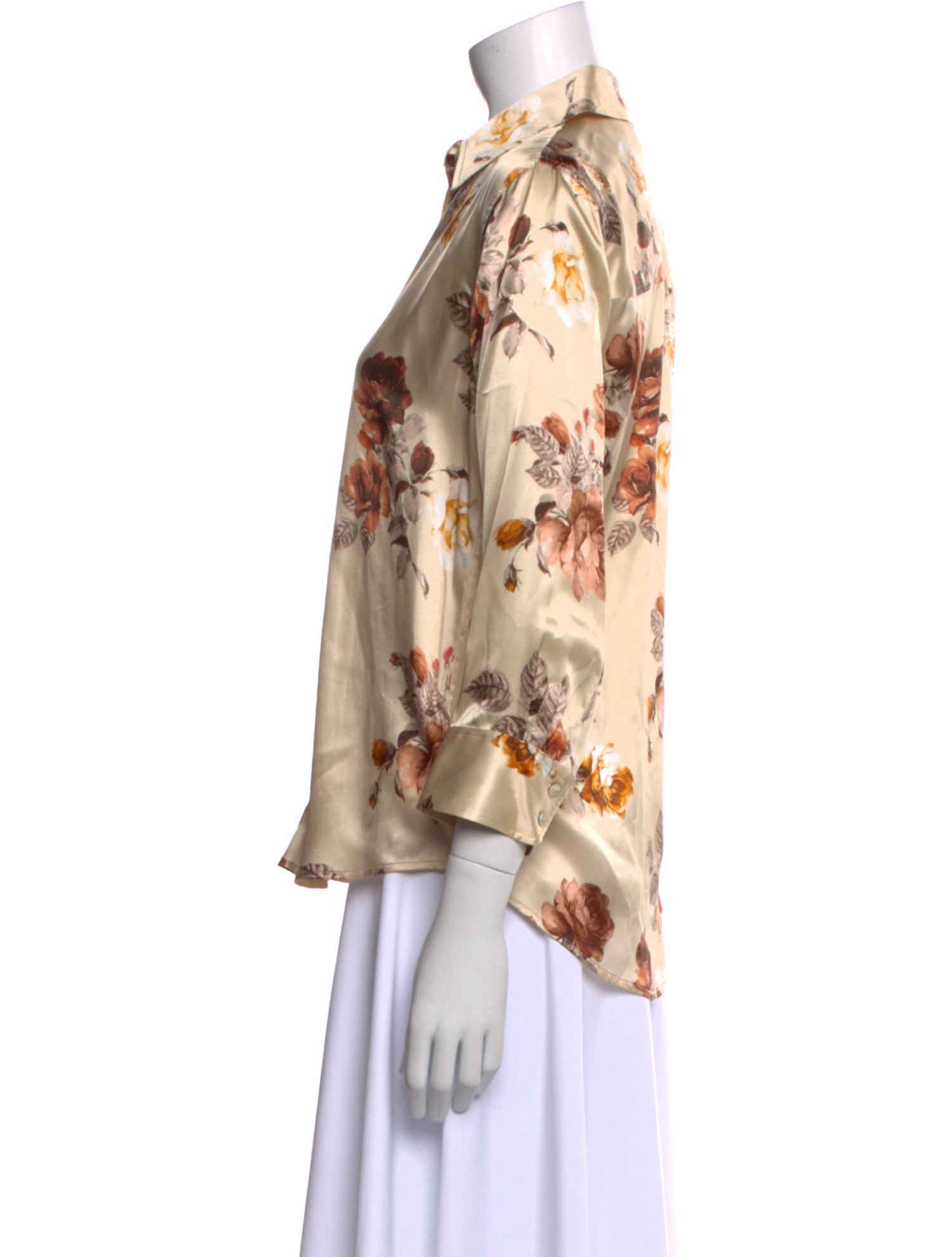 L'Agence Silk Floral Print Button-Up Top