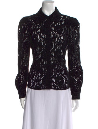 L'Agence Lace Pattern Long Sleeve Button-Up Top