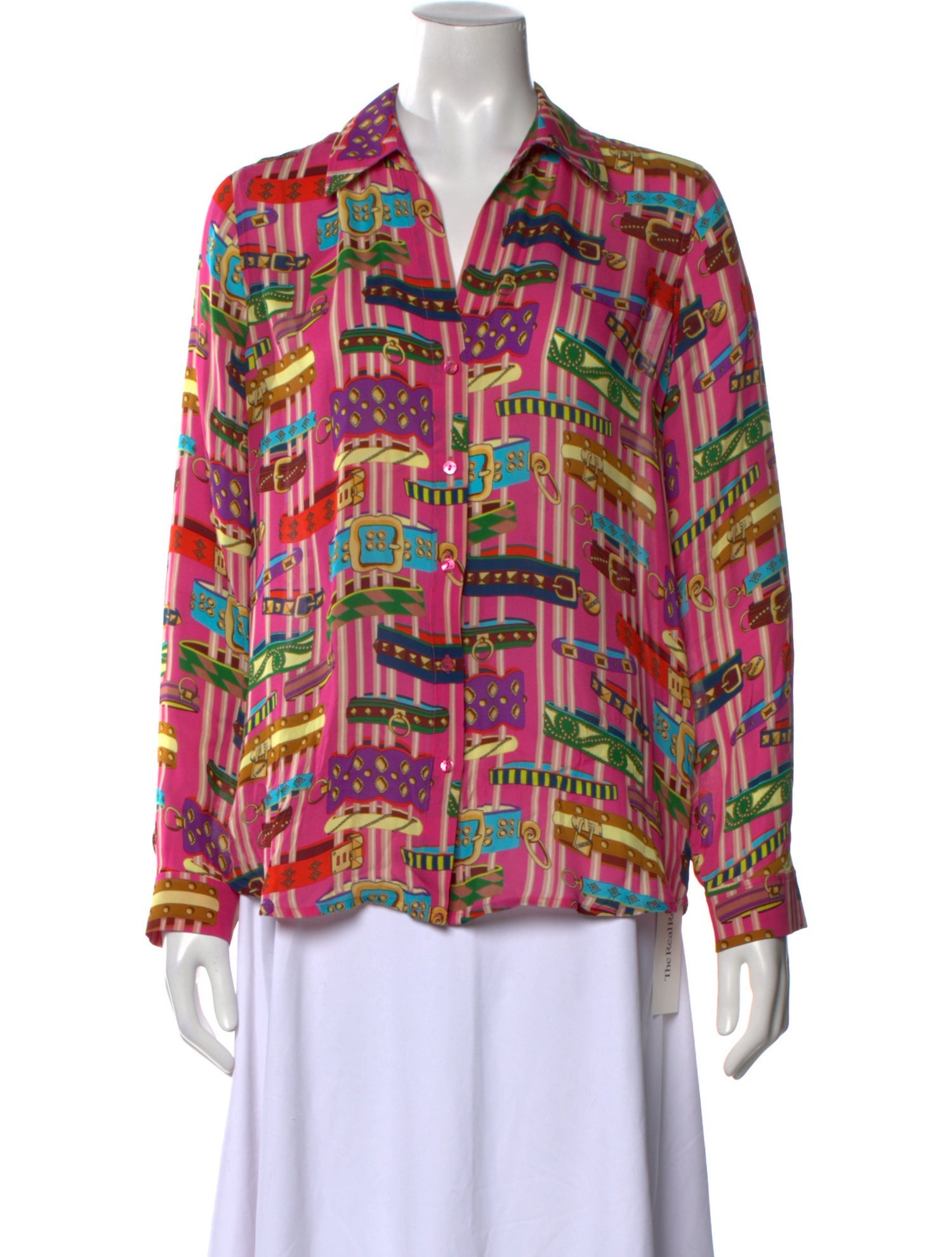 L'Agence Silk Printed Button-Up Top