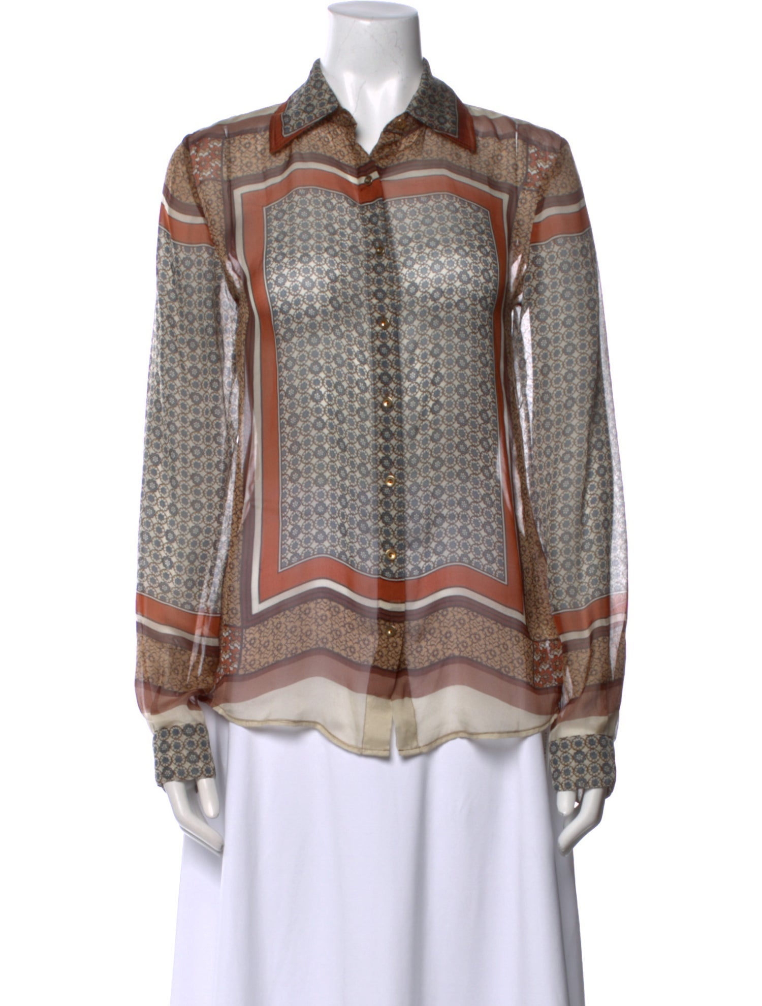 L'Agence Silk Printed Button-Up Top