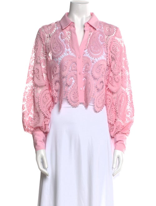 L'Agence Lace Pattern Long Sleeve Crop Top