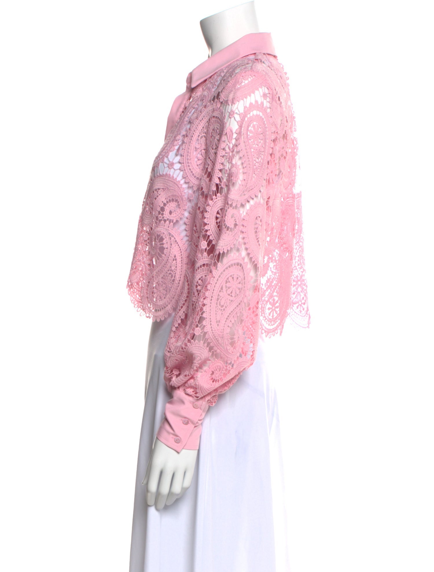 L'Agence Lace Pattern Long Sleeve Crop Top