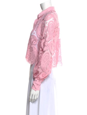 L'Agence Lace Pattern Long Sleeve Crop Top