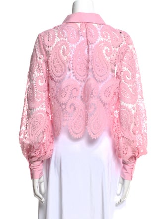 L'Agence Lace Pattern Long Sleeve Crop Top