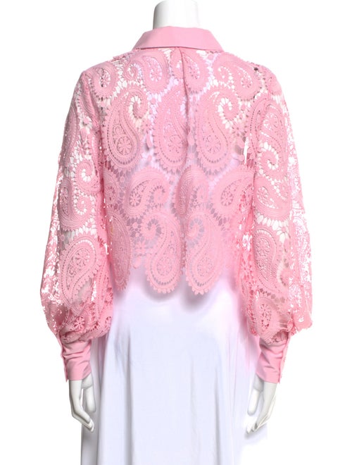 L'Agence Lace Pattern Long Sleeve Crop Top