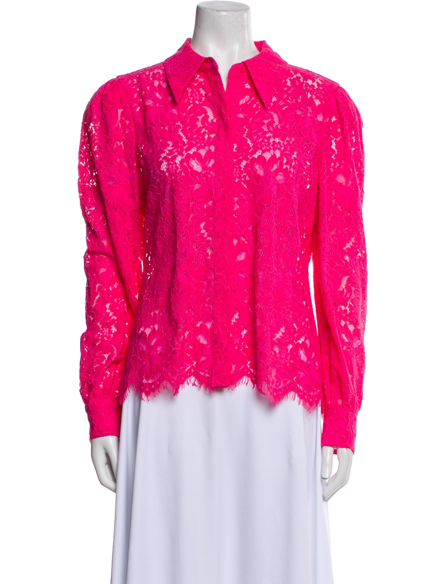 L'Agence Lace Pattern Long Sleeve Button-Up Top
