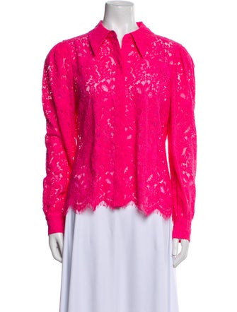 L'Agence Lace Pattern Long Sleeve Button-Up Top
