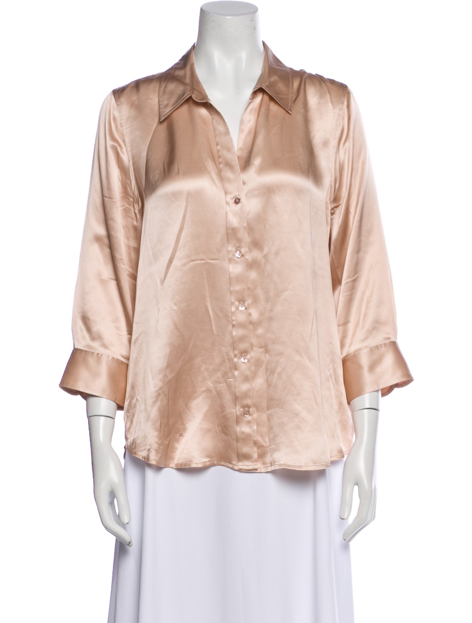 L'Agence Silk Three-Quarter Sleeve Button-Up Top