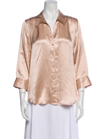 L'Agence Silk Three-Quarter Sleeve Button-Up Top