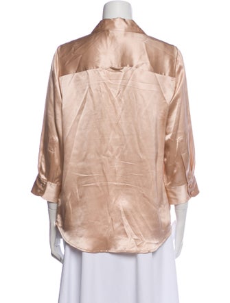 L'Agence Silk Three-Quarter Sleeve Button-Up Top