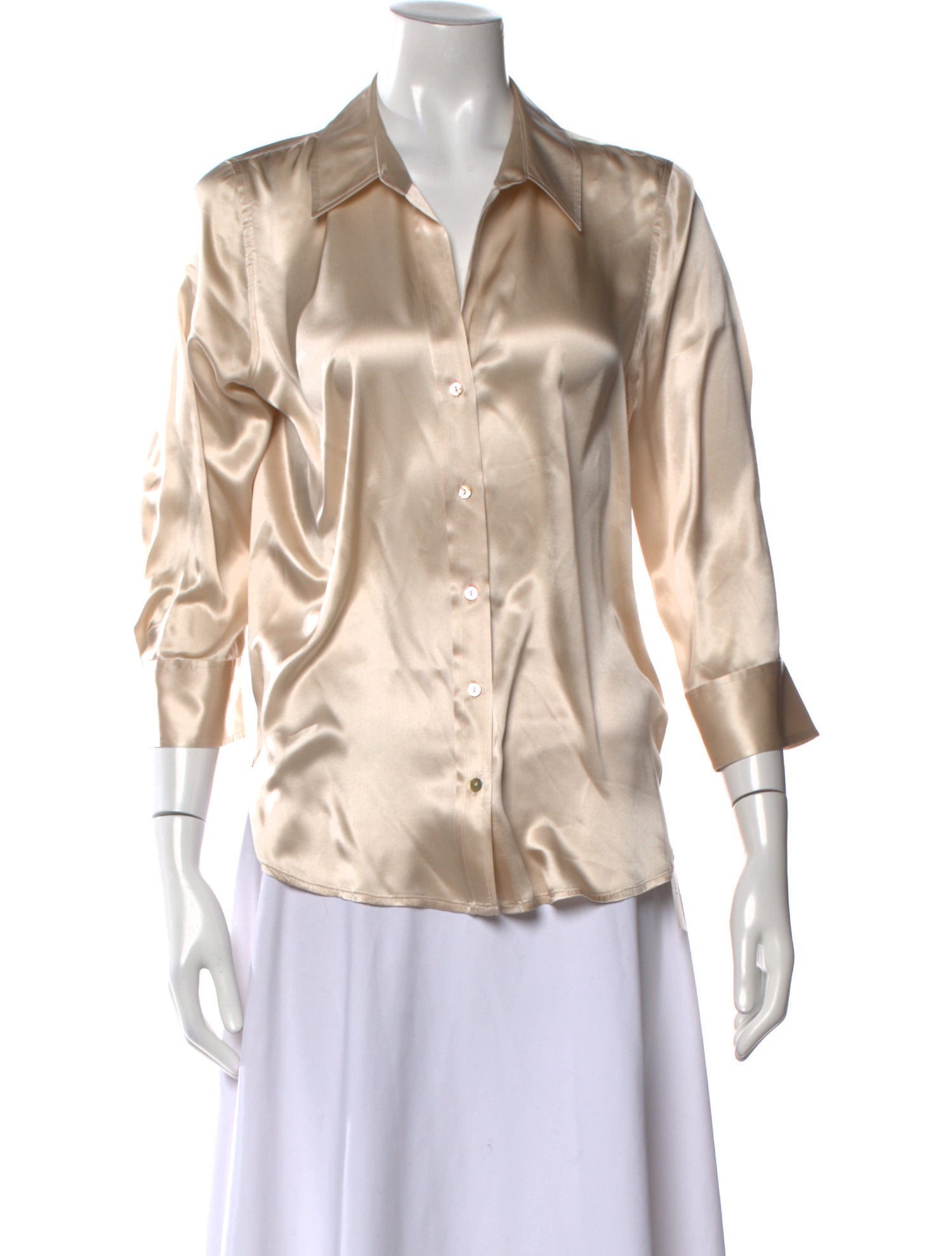 L'Agence Silk Three-Quarter Sleeve Button-Up Top