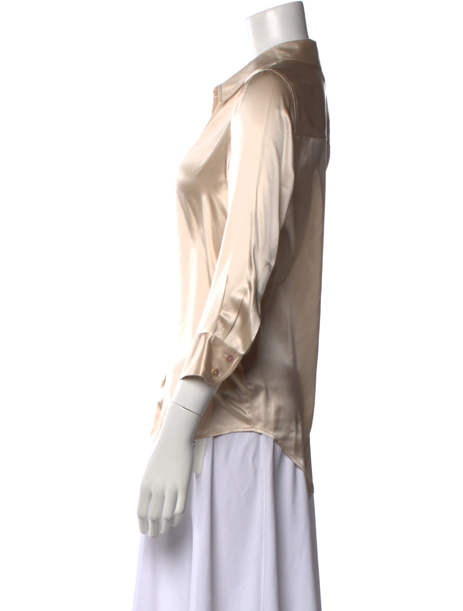 L'Agence Silk Three-Quarter Sleeve Button-Up Top