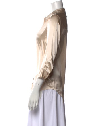 L'Agence Silk Three-Quarter Sleeve Button-Up Top
