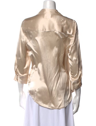 L'Agence Silk Three-Quarter Sleeve Button-Up Top