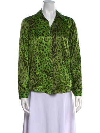 L'Agence Silk Animal Print Button-Up Top