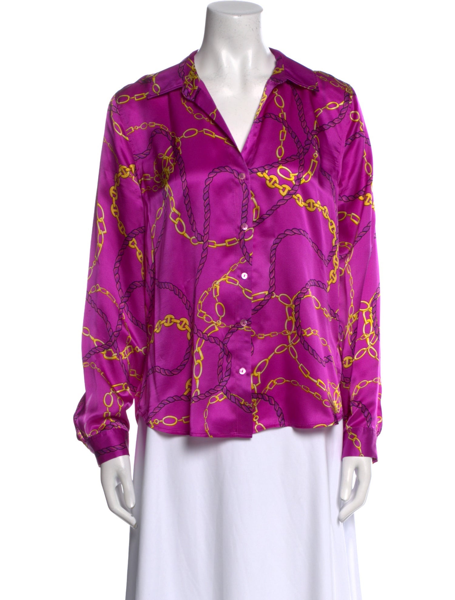 L'Agence Silk Floral Print Button-Up Top