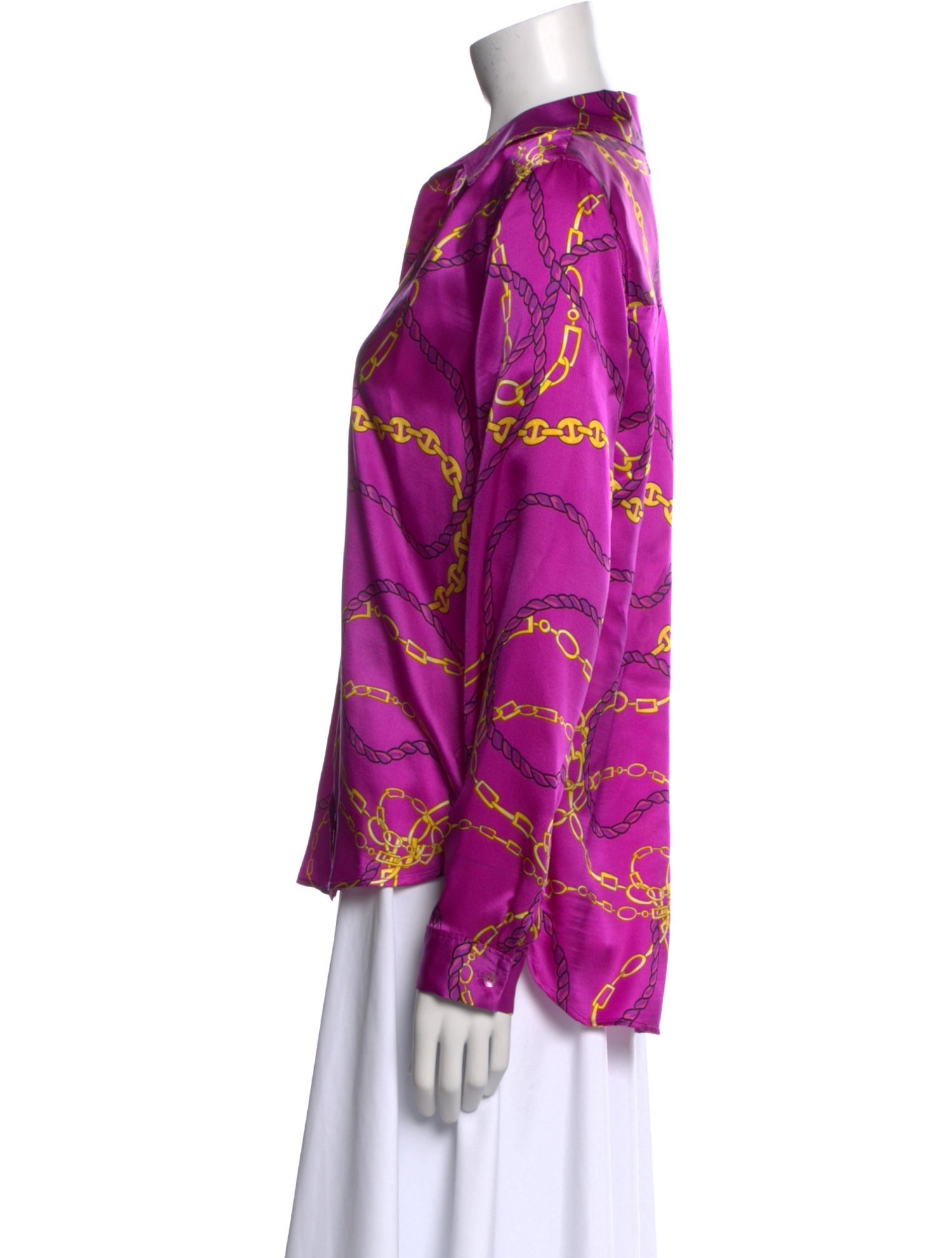 L'Agence Silk Floral Print Button-Up Top