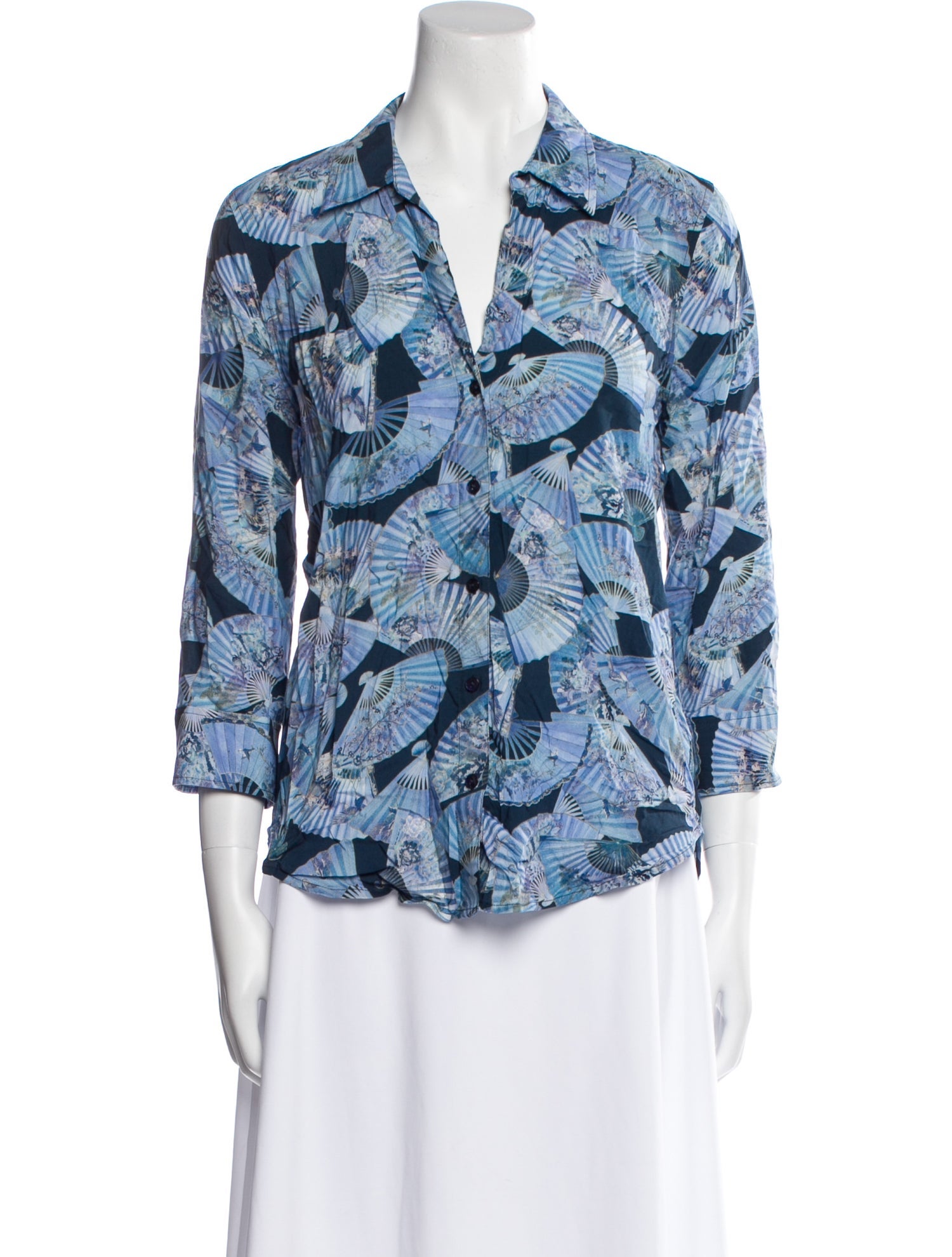 L'Agence Printed Three-Quarter Sleeve Button-Up Top