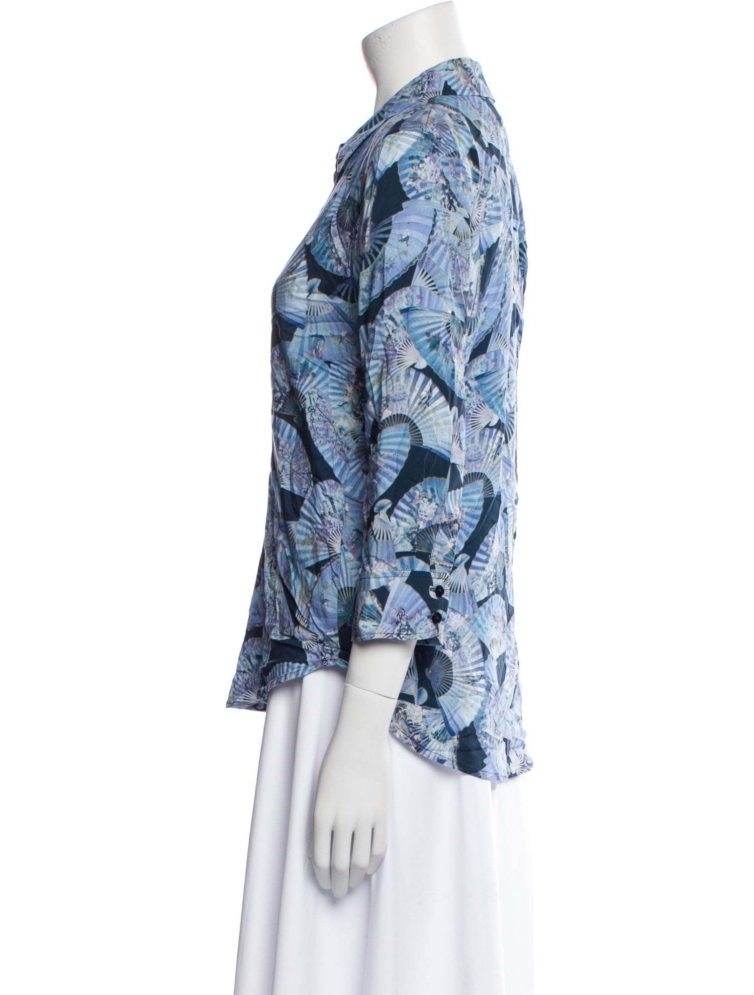 L'Agence Printed Three-Quarter Sleeve Button-Up Top