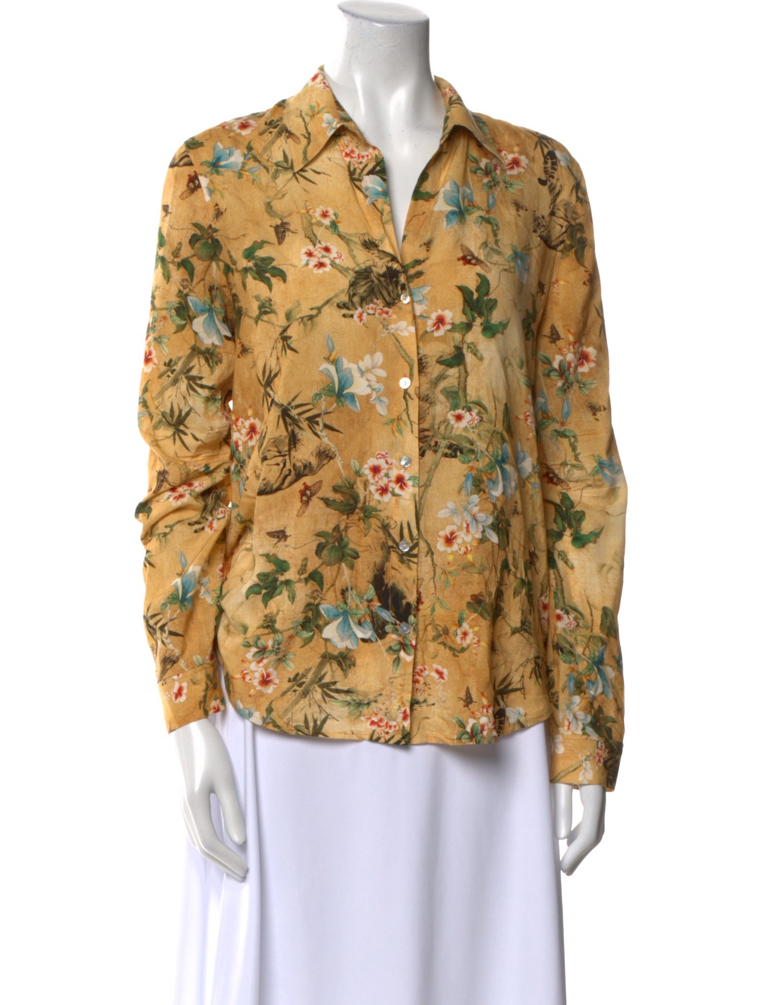 L'Agence Floral Print Long Sleeve Button-Up Top