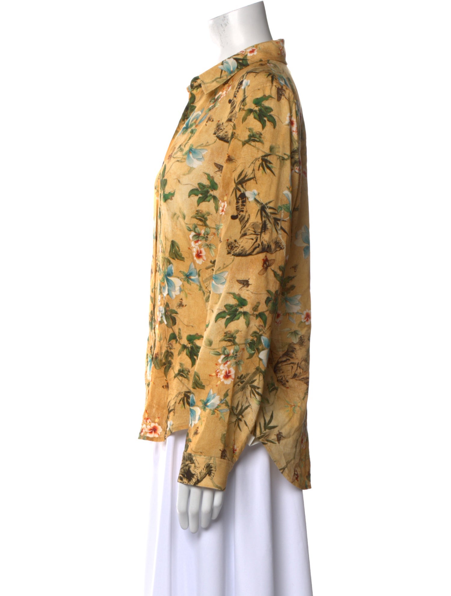 L'Agence Floral Print Long Sleeve Button-Up Top