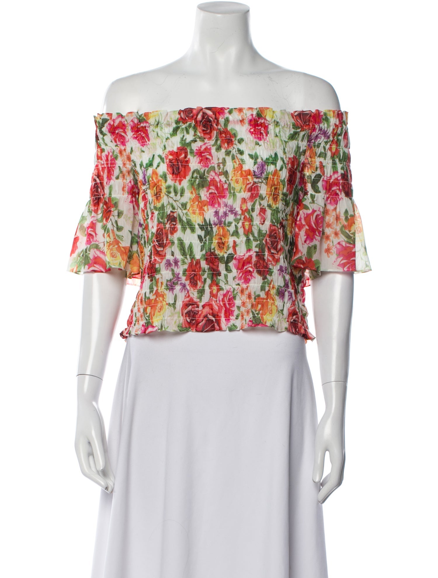 L'Agence Floral Print Off-The-Shoulder Crop Top