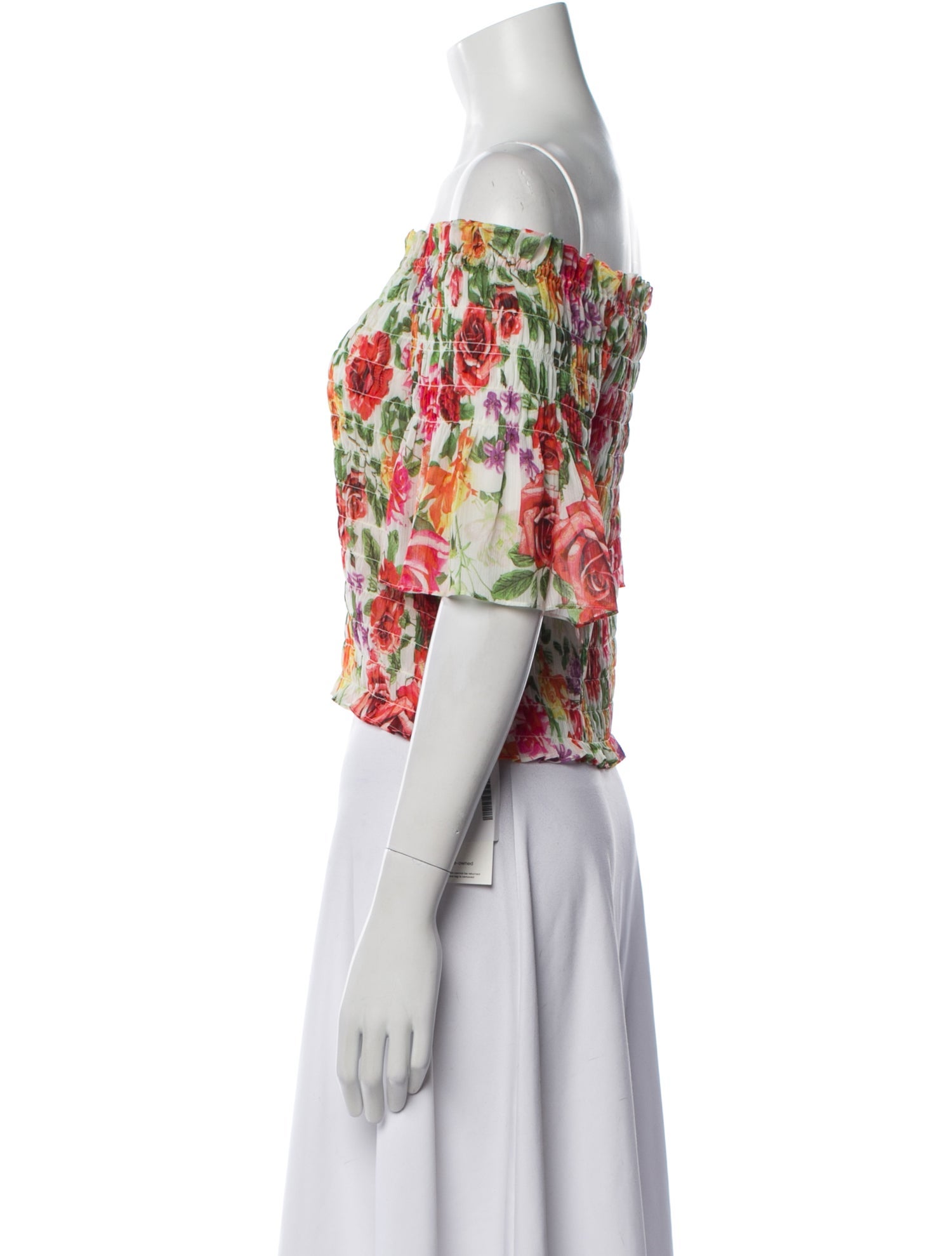 L'Agence Floral Print Off-The-Shoulder Crop Top