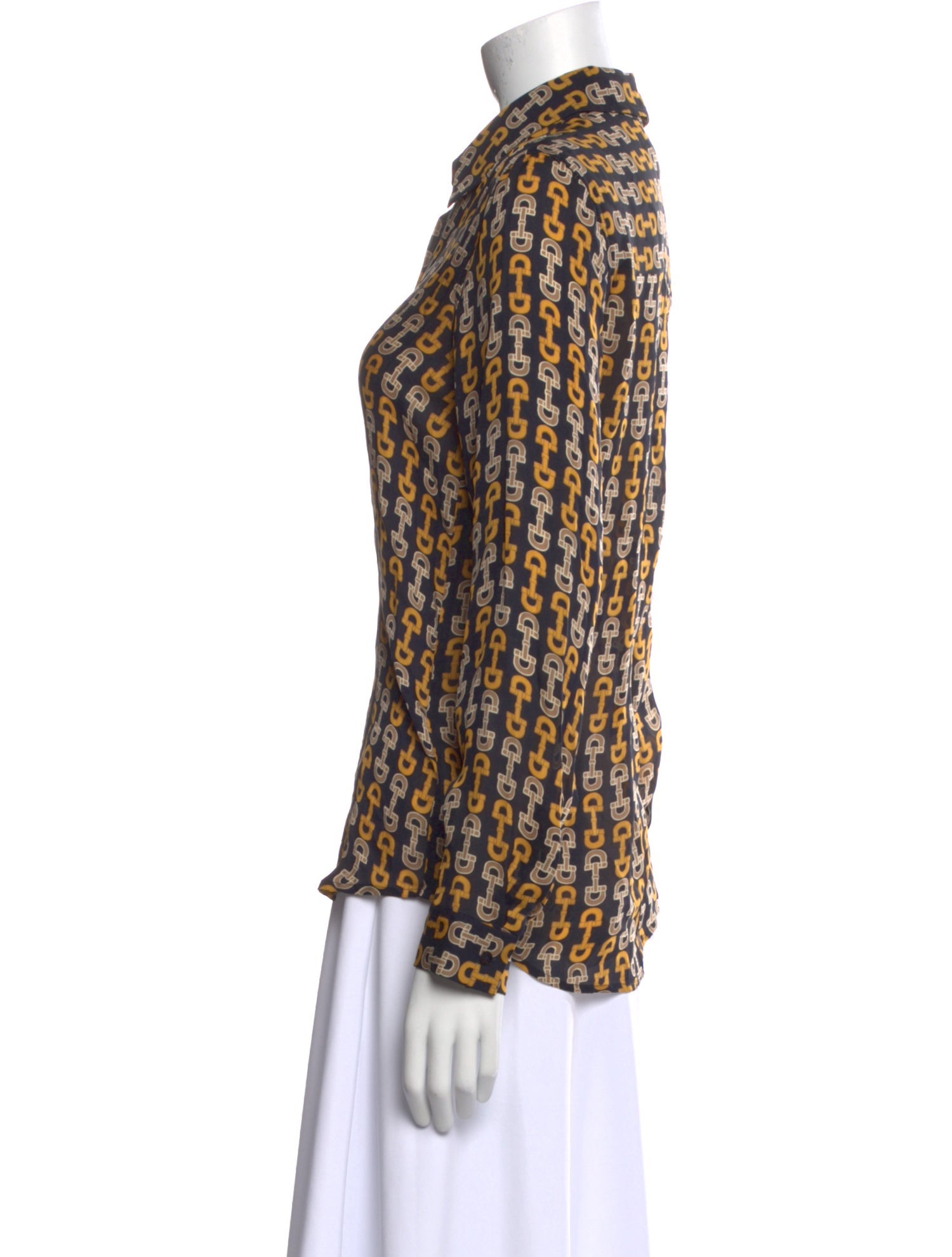 L'Agence Silk Printed Button-Up Top