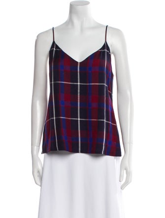 L'Agence Plaid Print V-Neck Top