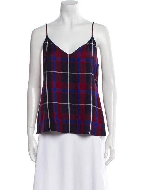 L'Agence Plaid Print V-Neck Top