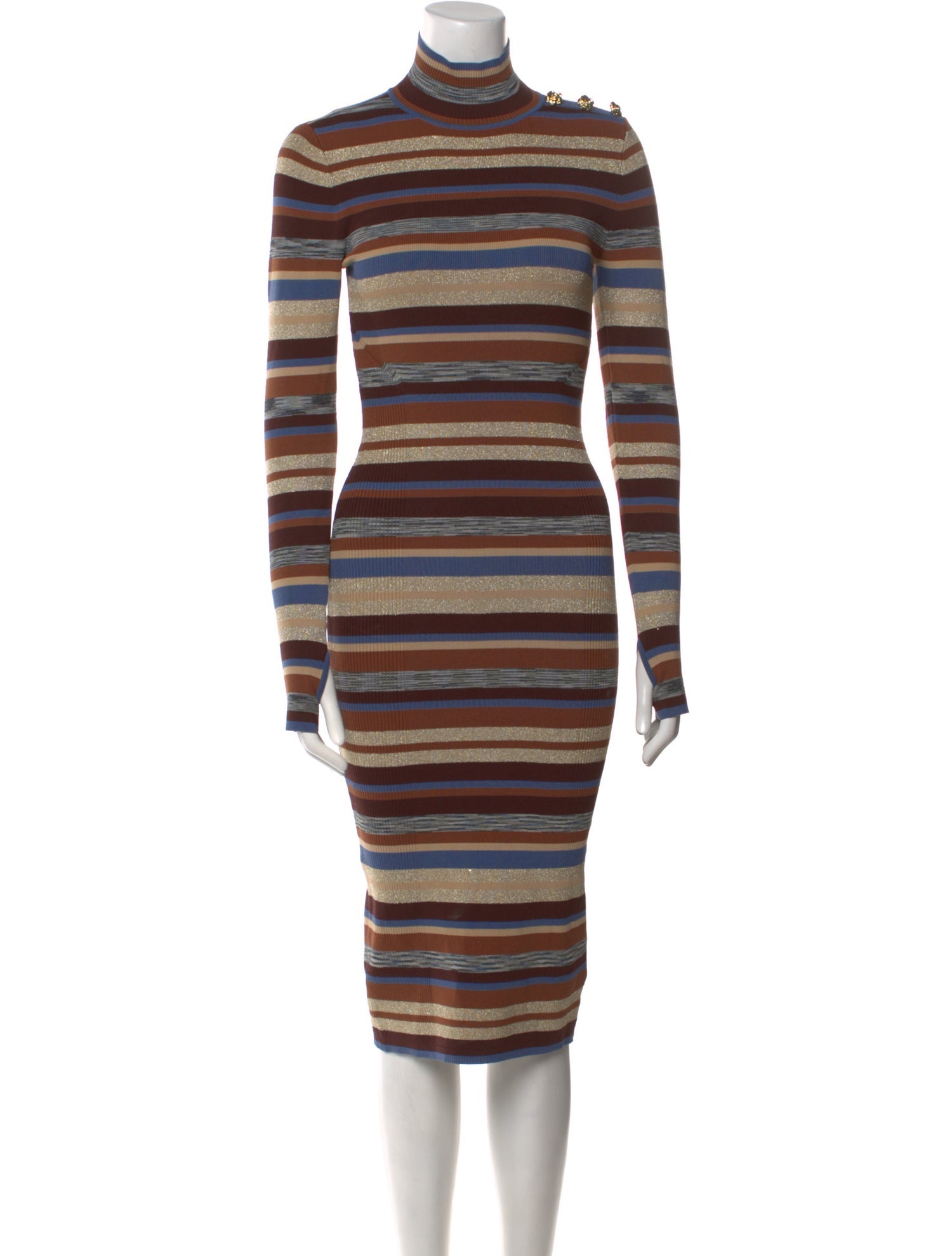 L'Agence Striped Midi Length Dress