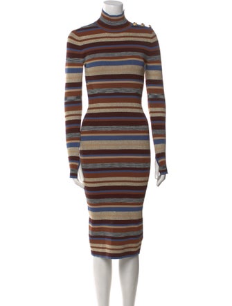 L'Agence Striped Midi Length Dress