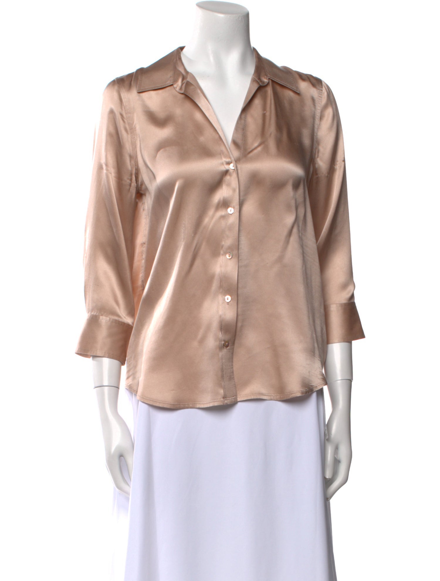 L'Agence Silk Three-Quarter Sleeve Button-Up Top