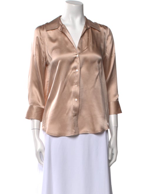 L'Agence Silk Three-Quarter Sleeve Button-Up Top