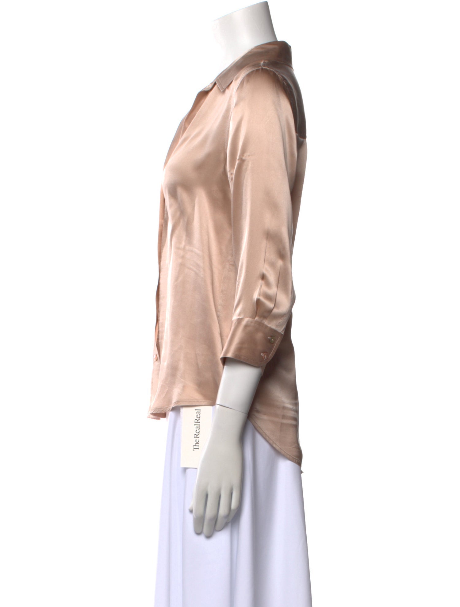 L'Agence Silk Three-Quarter Sleeve Button-Up Top