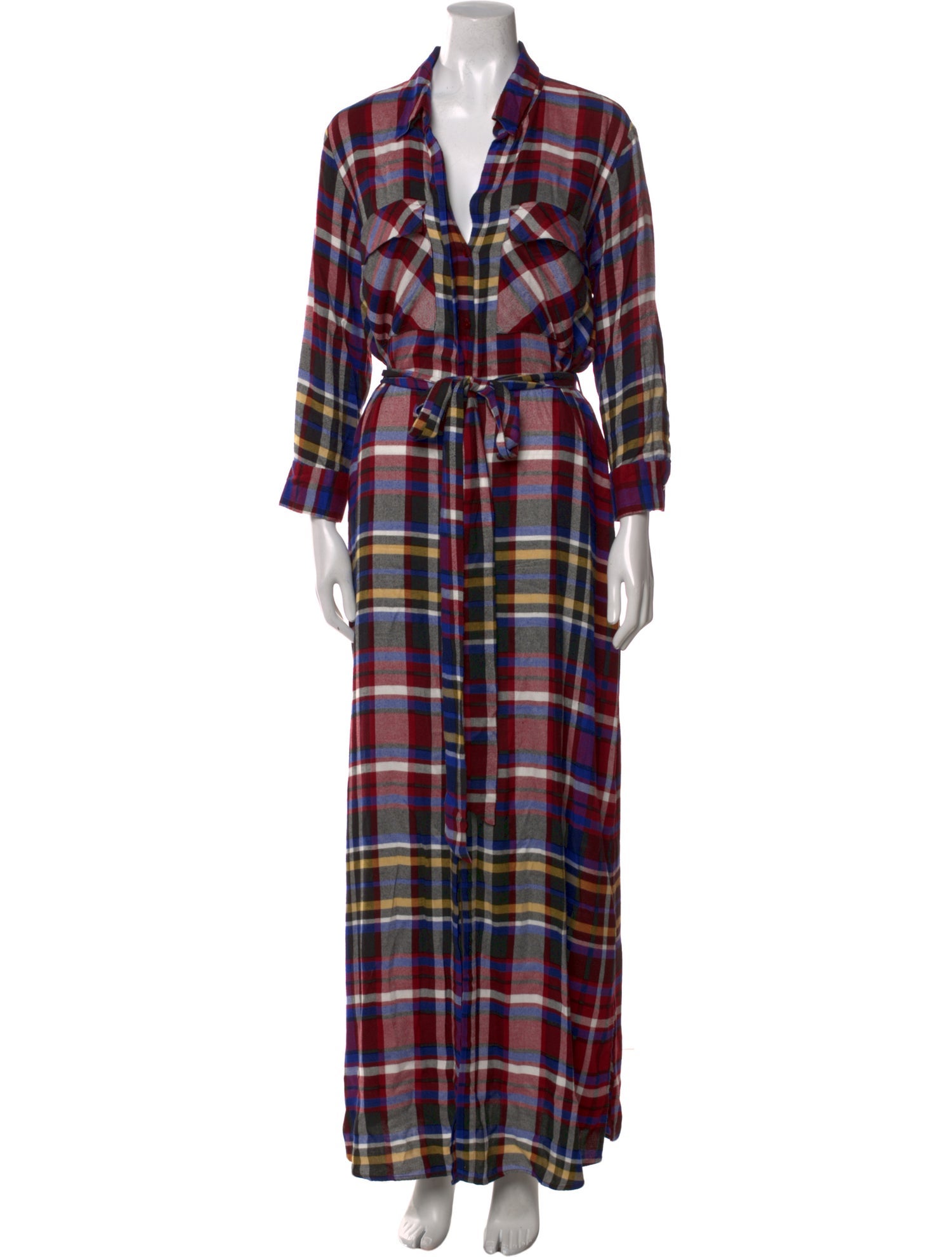L'Agence Plaid Print Long Dress