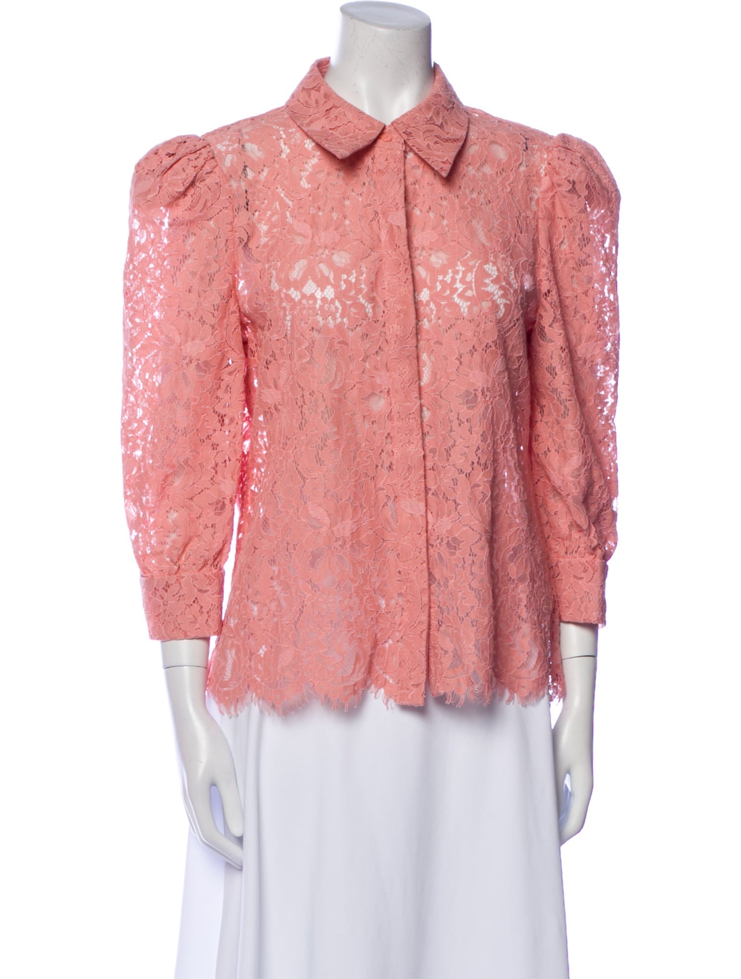 L'Agence Nylon Lace Pattern Button-Up Top