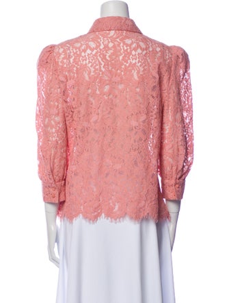 L'Agence Nylon Lace Pattern Button-Up Top