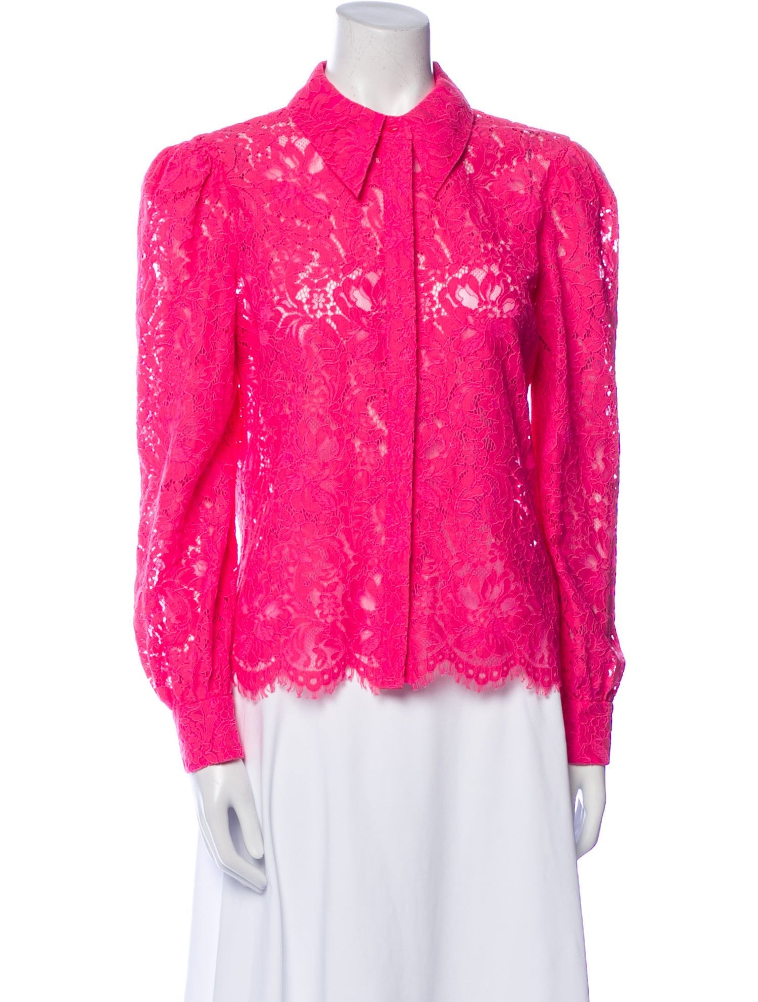 L'Agence Lace Pattern Long Sleeve Button-Up Top