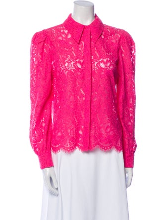 L'Agence Lace Pattern Long Sleeve Button-Up Top