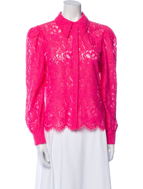 L'Agence Lace Pattern Long Sleeve Button-Up Top