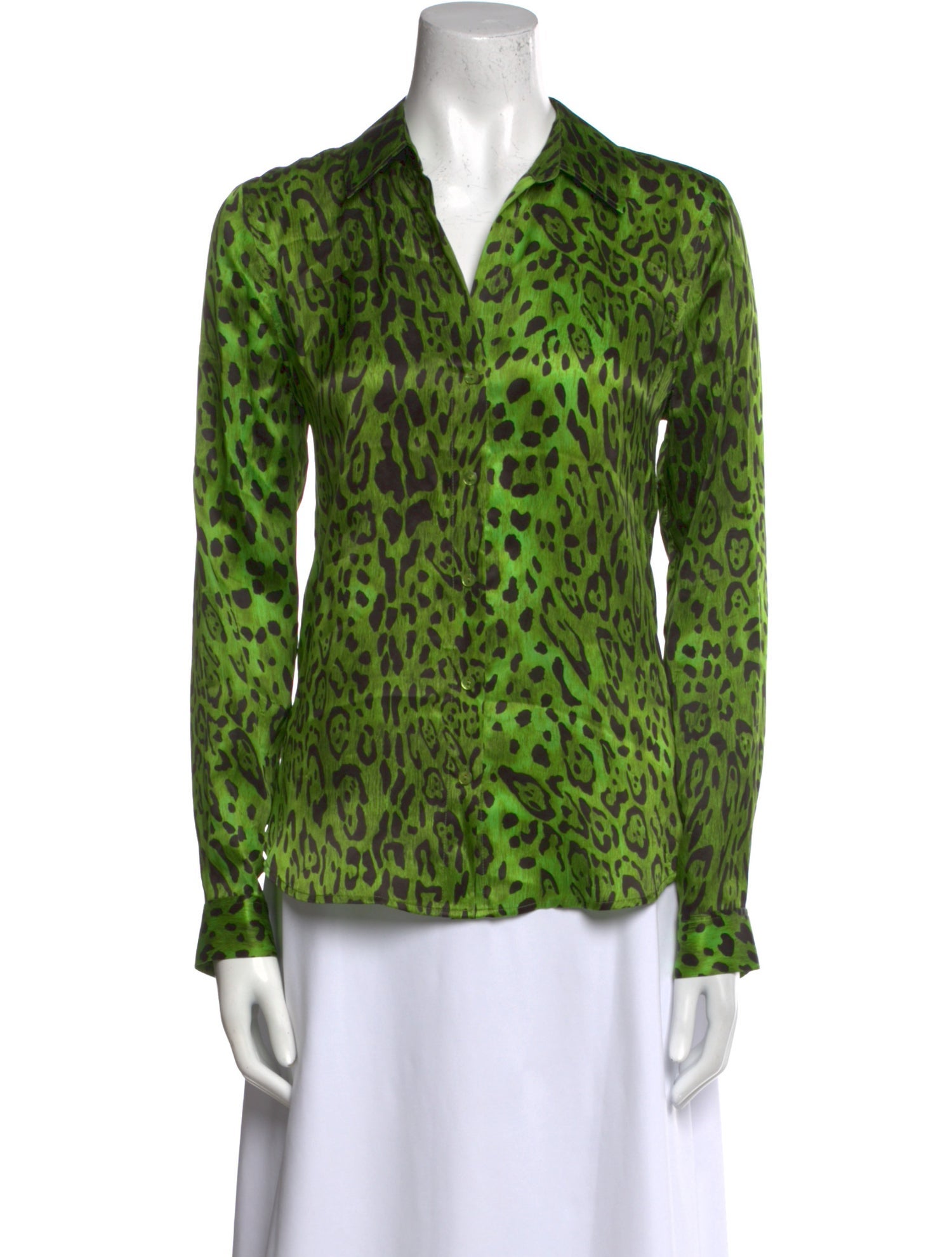 L'Agence Silk Animal Print Button-Up Top