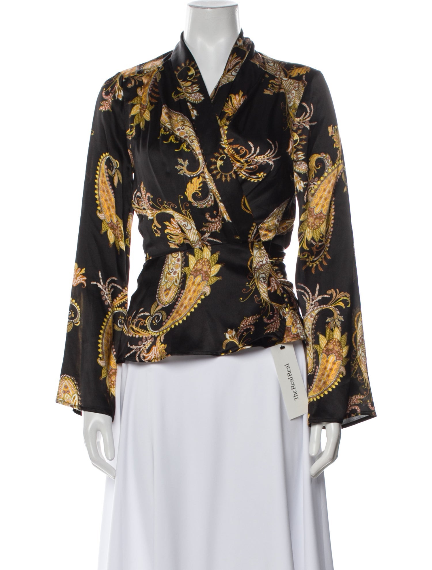 L'Agence Silk Printed Button-Up Top w/ Tags
