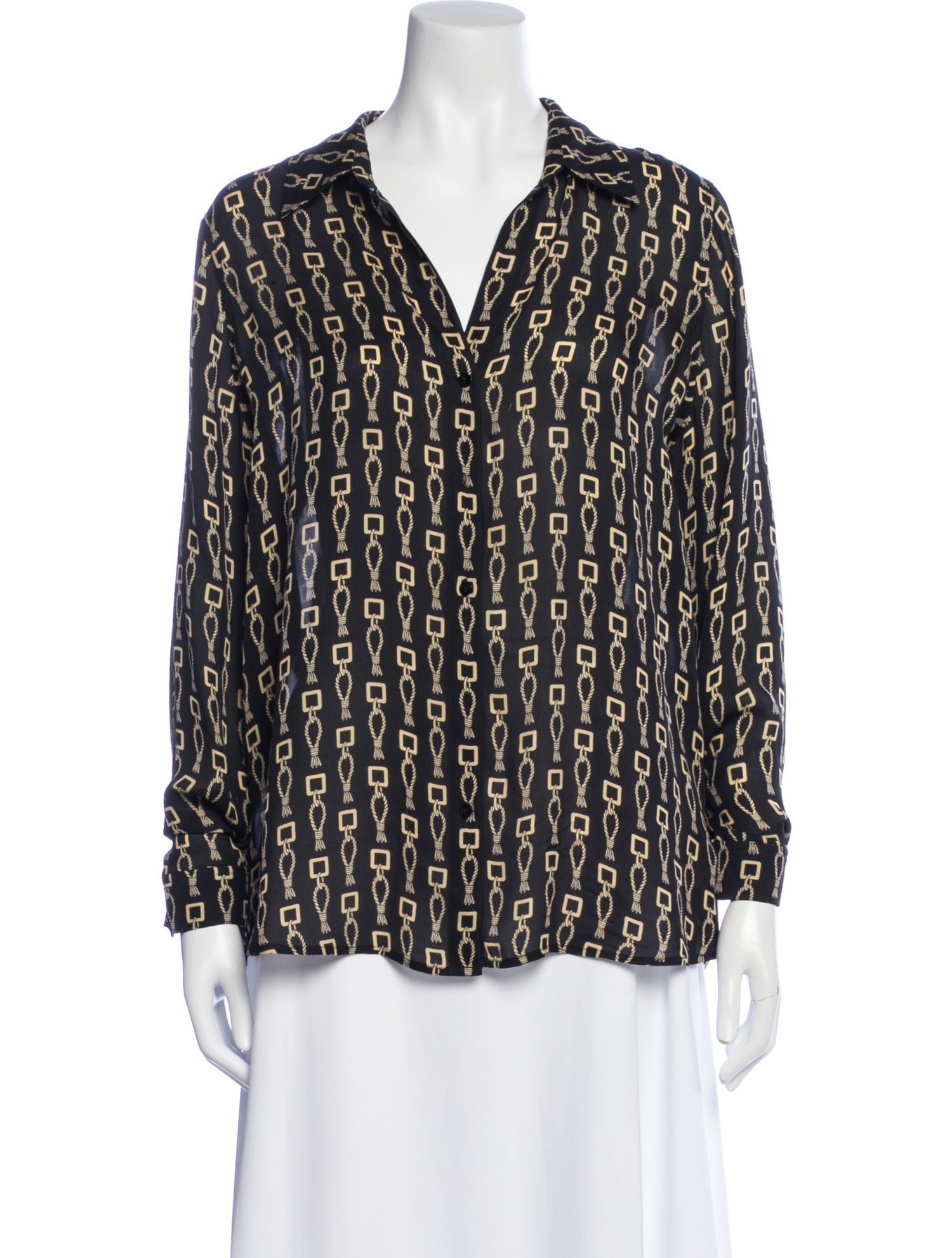 L'Agence Silk Printed Button-Up Top