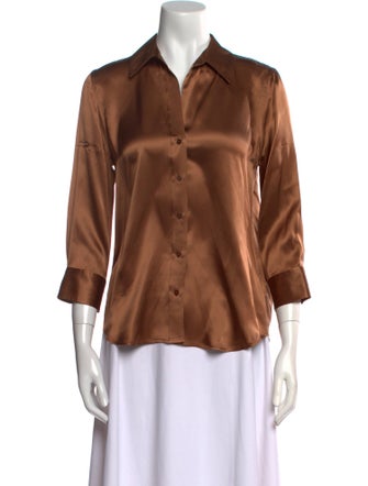 L'Agence Silk Three-Quarter Sleeve Button-Up Top