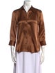 L'Agence Silk Three-Quarter Sleeve Button-Up Top