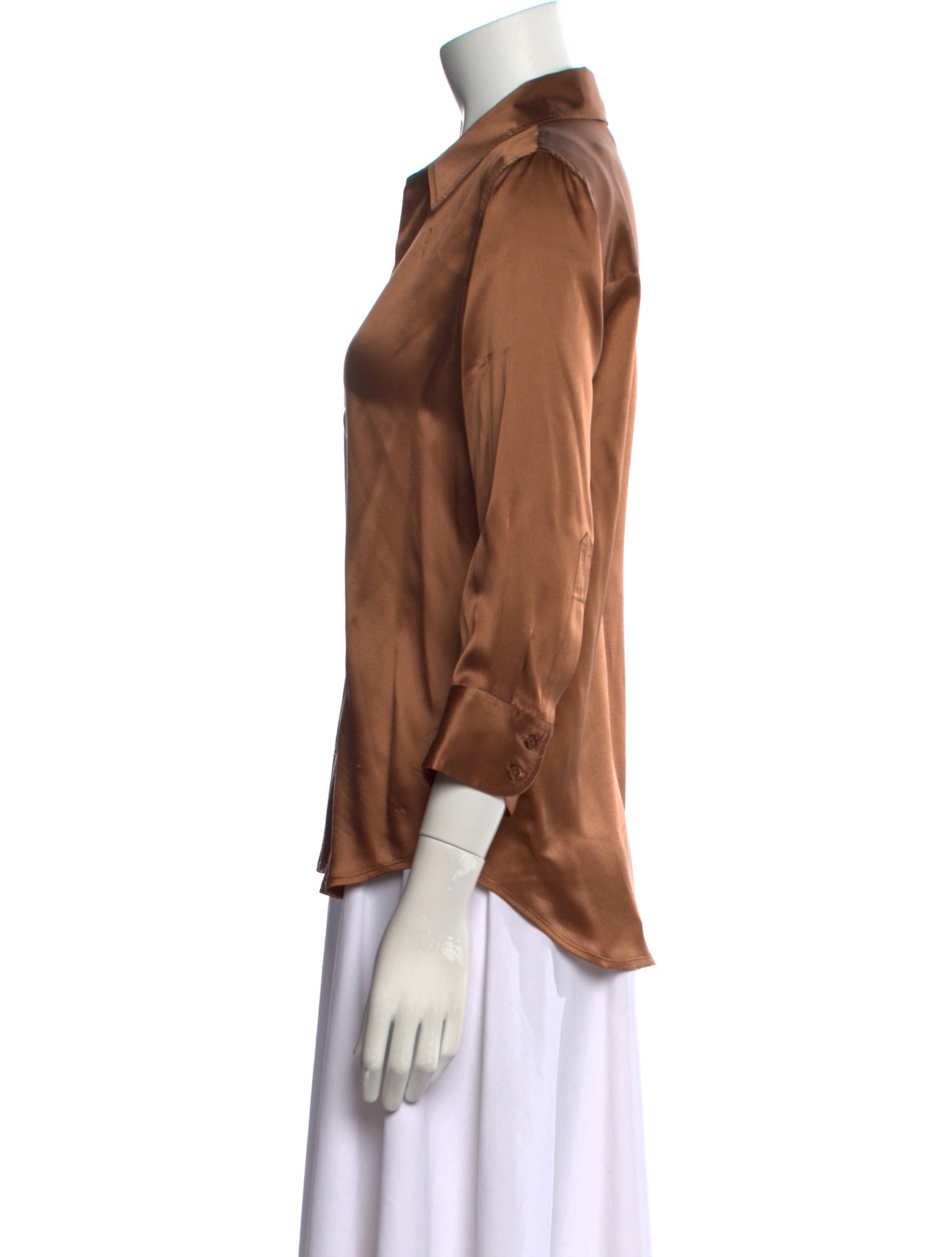 L'Agence Silk Three-Quarter Sleeve Button-Up Top