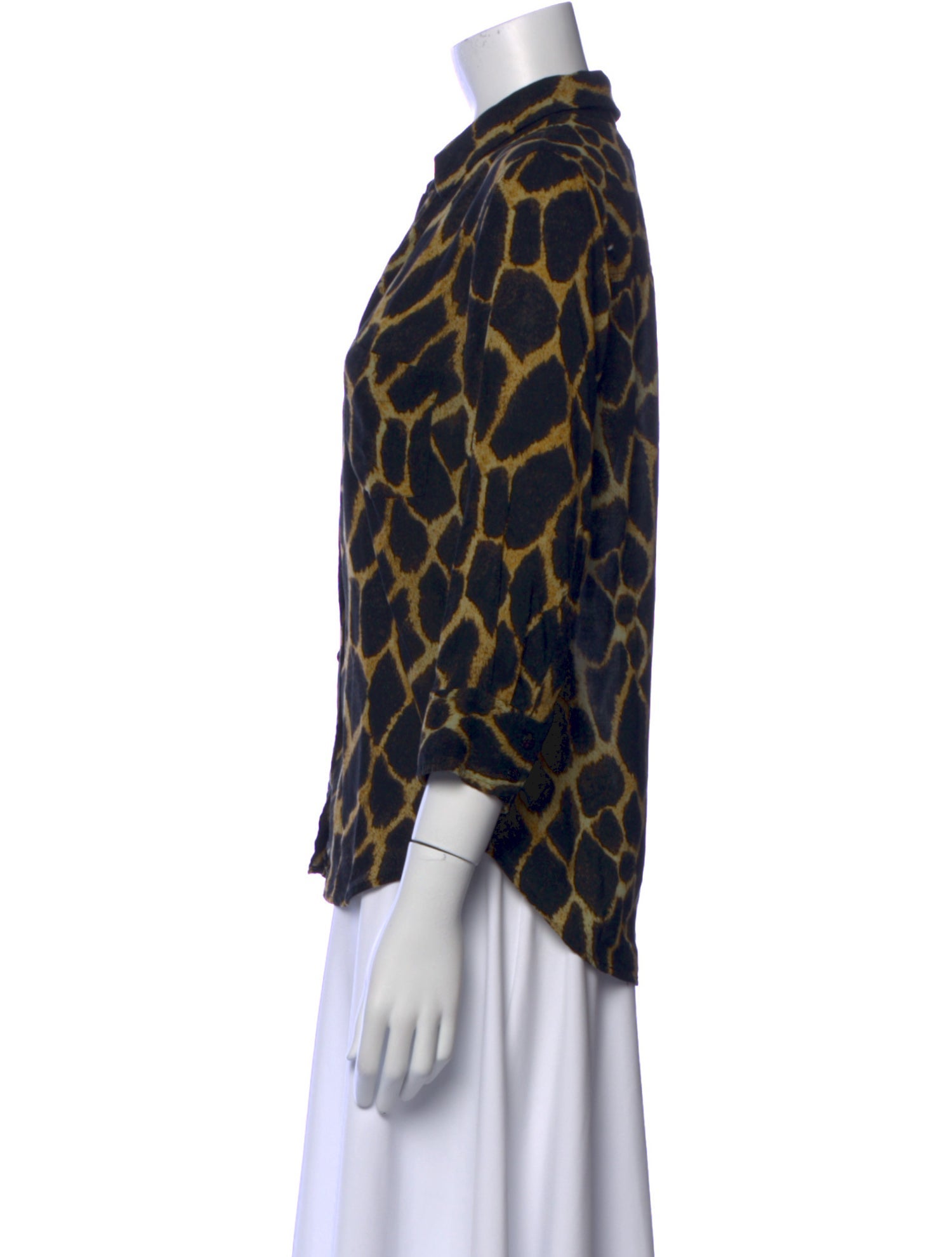 L'Agence Animal Print Three-Quarter Sleeve Button-Up Top
