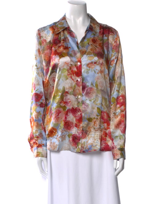 L'Agence Silk Floral Print Button-Up Top